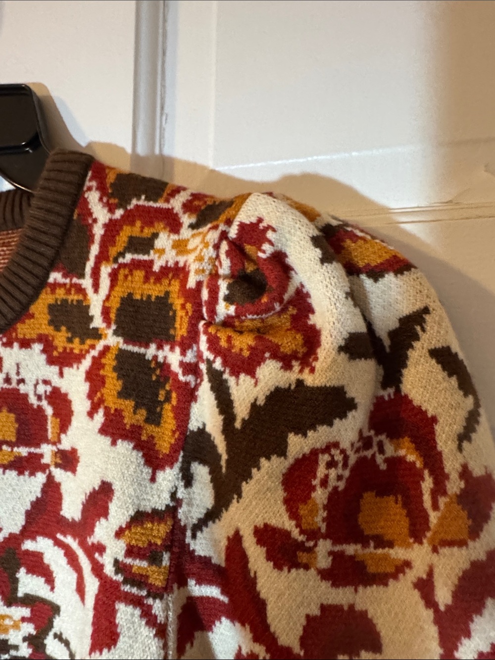 NWOT FARM Rio Cream/Burgundy/Mustard Floral Cropped Knit Sweater Crossover Hem - Picture 6 of 11